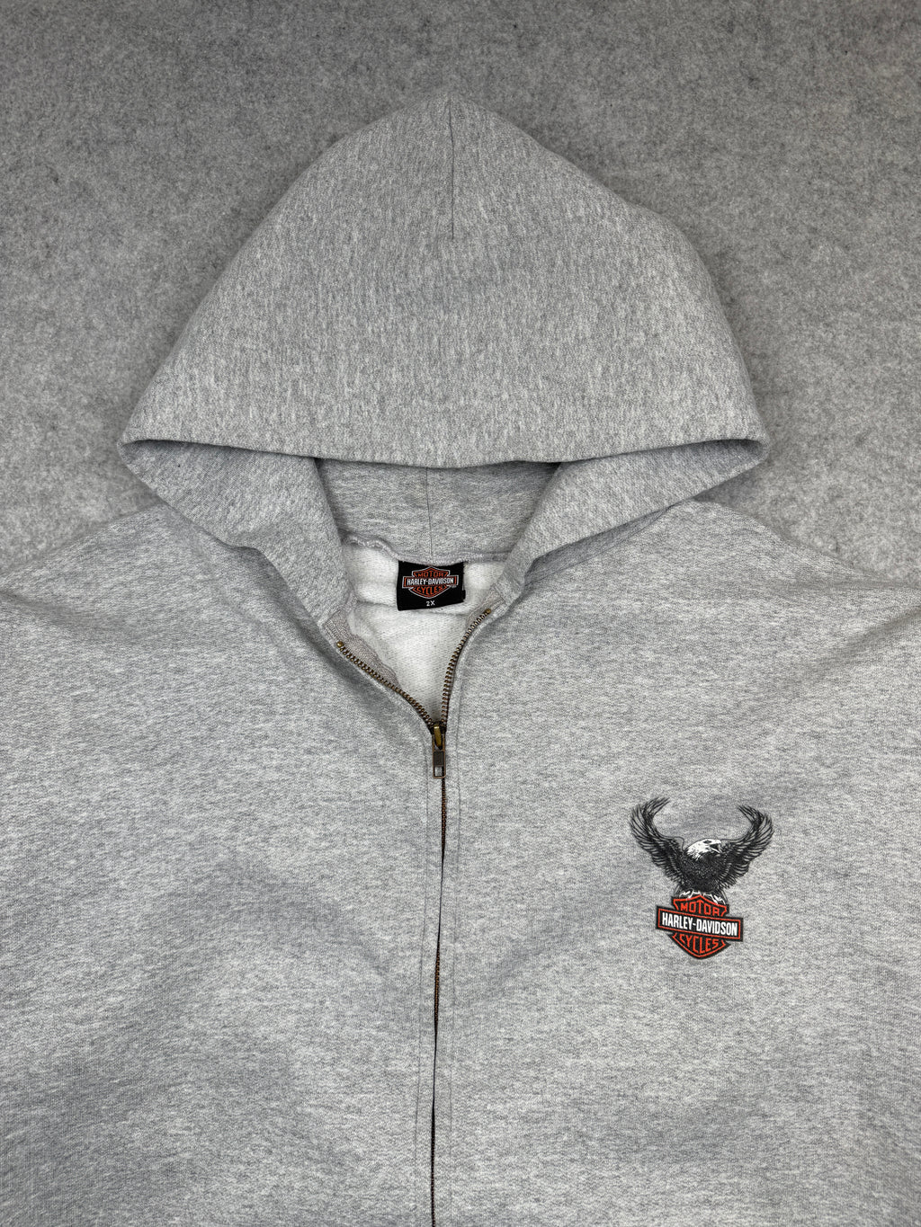 Vintage Harley Davidson Zip-Up Hoodie Light Grey