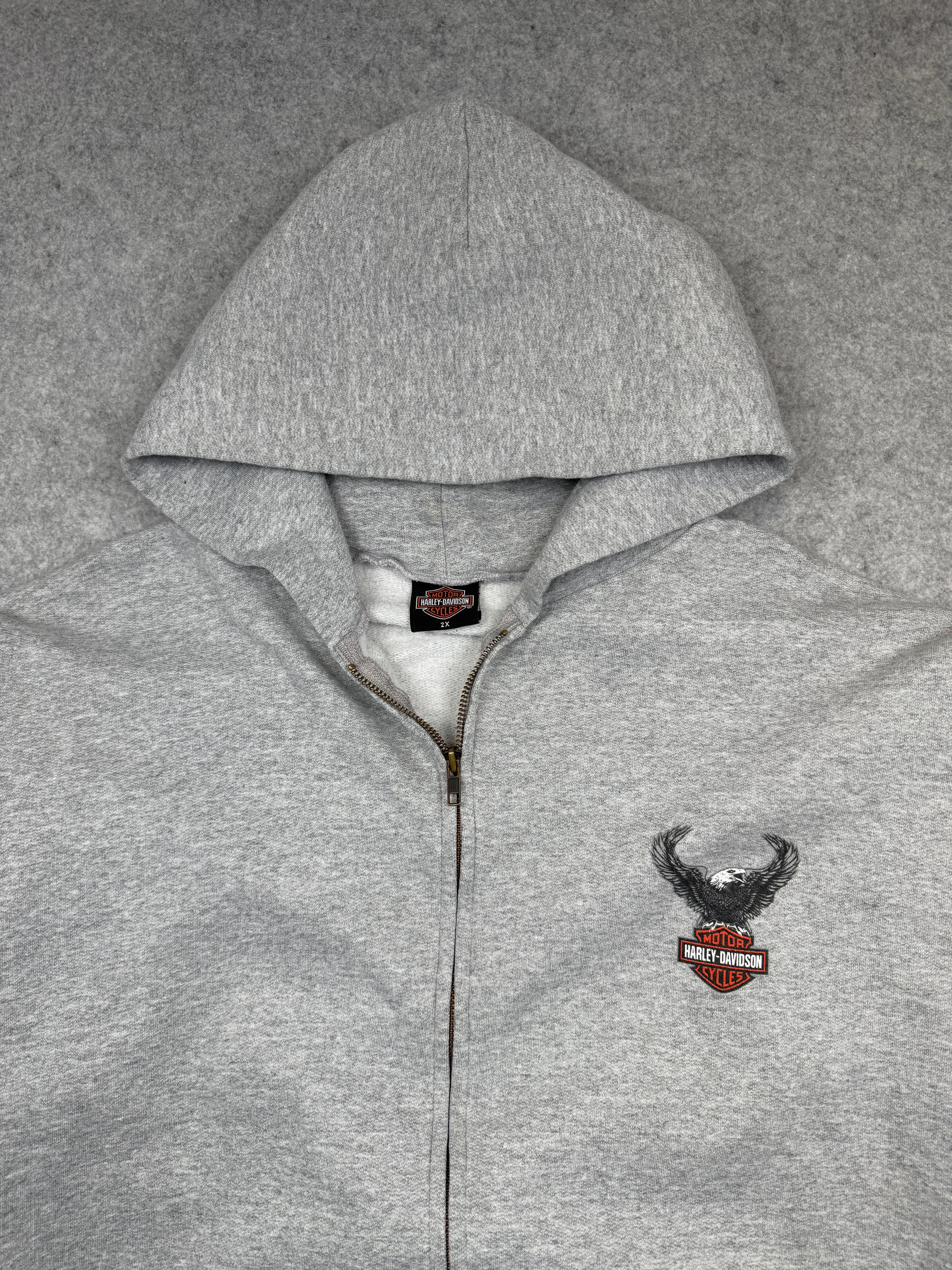 Vintage Harley Davidson Zip-Up Hoodie Light Grey
