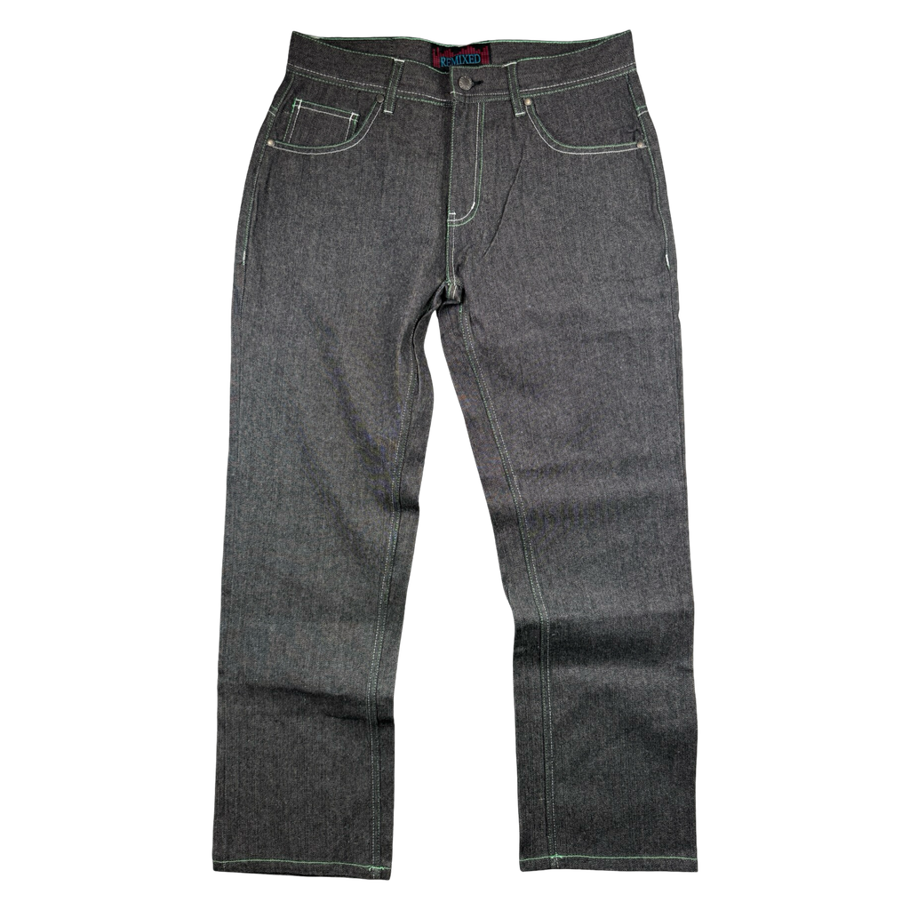 Vintage Y2K Red BBQ Remixed Denim Jeans Grey/Green