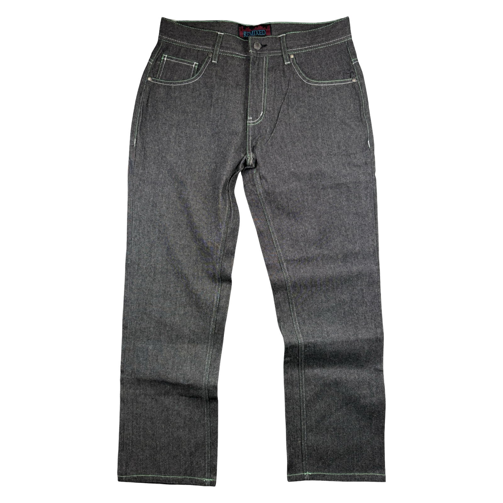 Vintage Y2K Red BBQ Remixed Denim Jeans Grey/Green