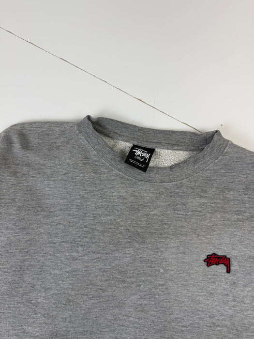 Stussy Embroidered Logo Sweatshirt Grey (USED) | Vitnage Clothing Store Canada