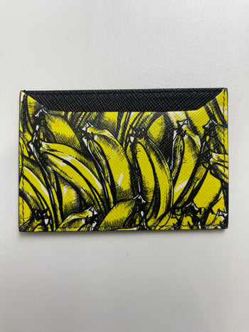 Prada Black Saffiano & Banana Print Lanyard Card Holder (USED)