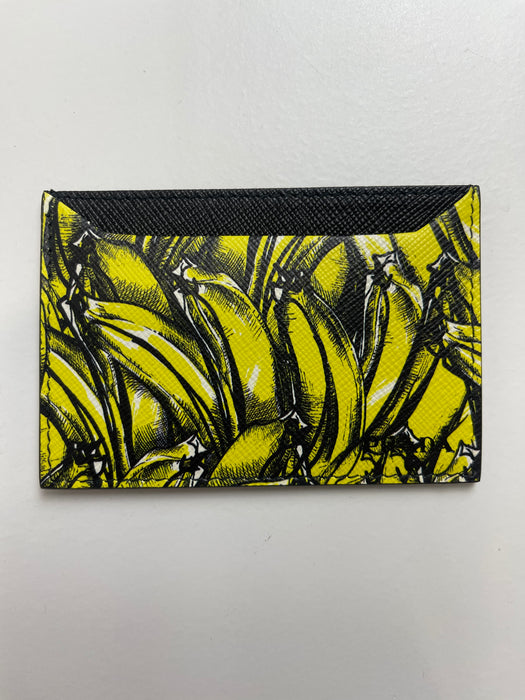 Prada Black Saffiano & Banana Print Lanyard Card Holder (USED) | Vitnage Clothing Store Canada