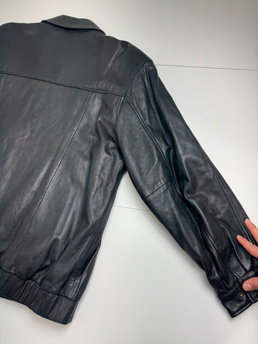 Vintage Balenciaga Paris Cinch Harrington Leather Jacket Black | Vitnage Clothing Store Canada