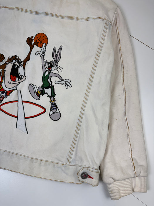 Vintage Looney Tunes Basketball Denim Jacket White | Vitnage Clothing Store Canada