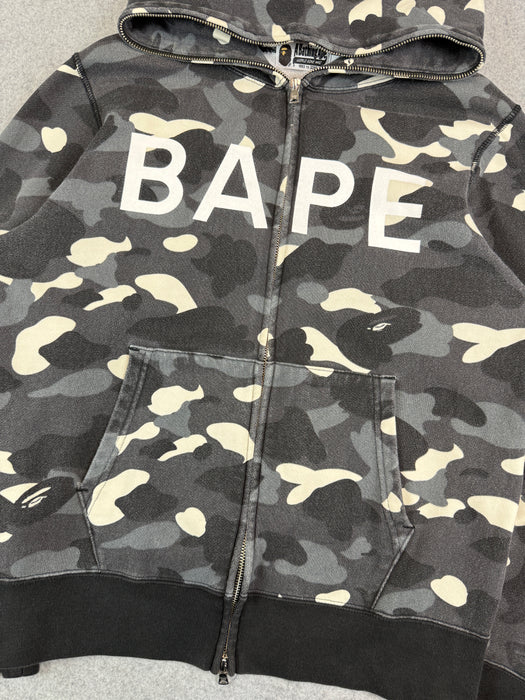 BAPE City Camo Spell Out Full Zip Hoodie Grey (USED) | Vitnage Clothing Store Canada