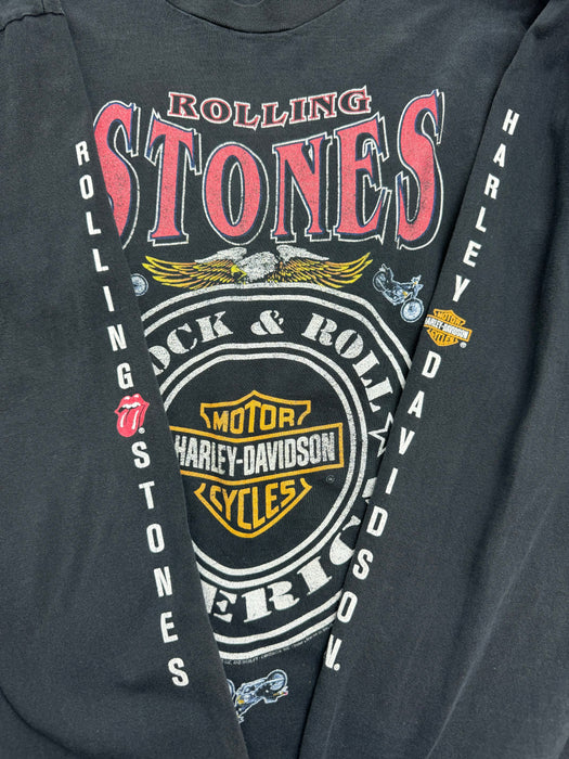 (L) Vintage '94 Rolling Stone x Harley Davidson L/S Tee Black | Vitnage Clothing Store Canada