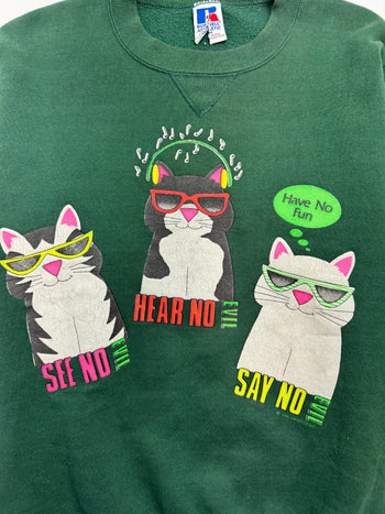 (S) Vintage Novelty Cats Sweatshirt Green