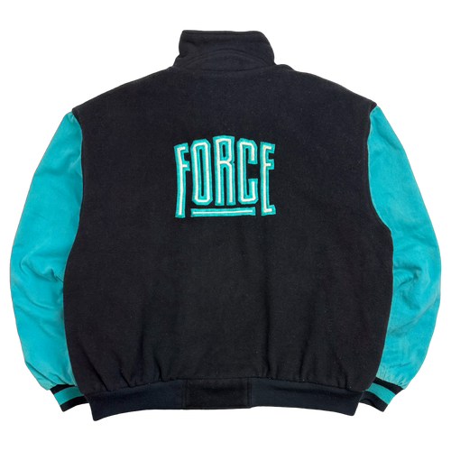 Vintage 90s Nike Force Varsity Jacket Black/Teal | Vintage Clothing Store Canada