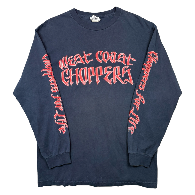Vintage West Coast Choppers Script Sleeve Logo L/S Tee Navy/Red