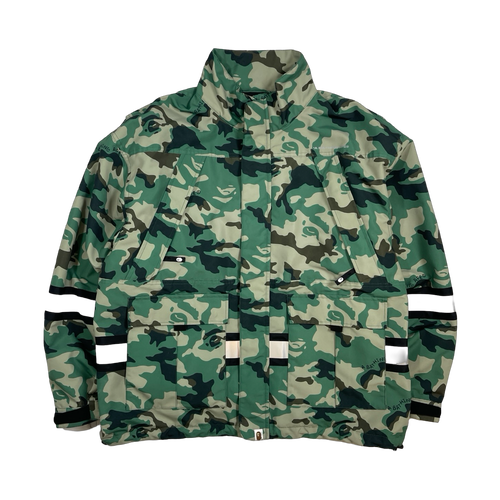 BAPE Woodland Camo Relaxed Fit Safety Jacket Olive Drab (USED) | Vintage Clothing Store Canada