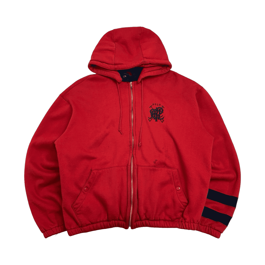 Vintage Polo Ralph Lauren Button Zip-up Hoodie Red