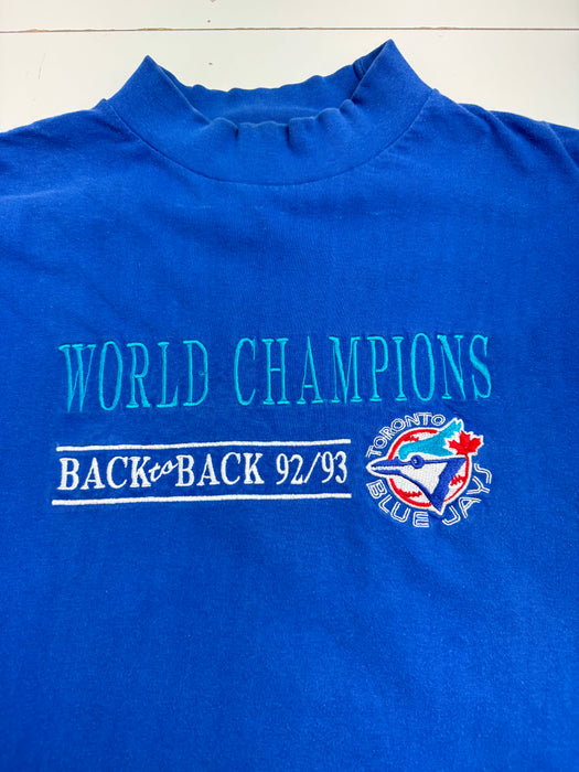 (M) Vintage '93 Back To Back Toronto Blue Jays L/S Tee Blue | Vitnage Clothing Store Canada