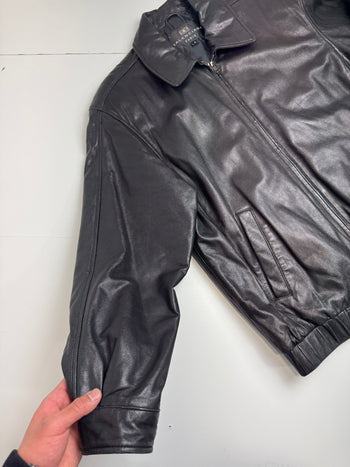 Vintage Balenciaga Paris Cinch Leather Harrington Jacket Black