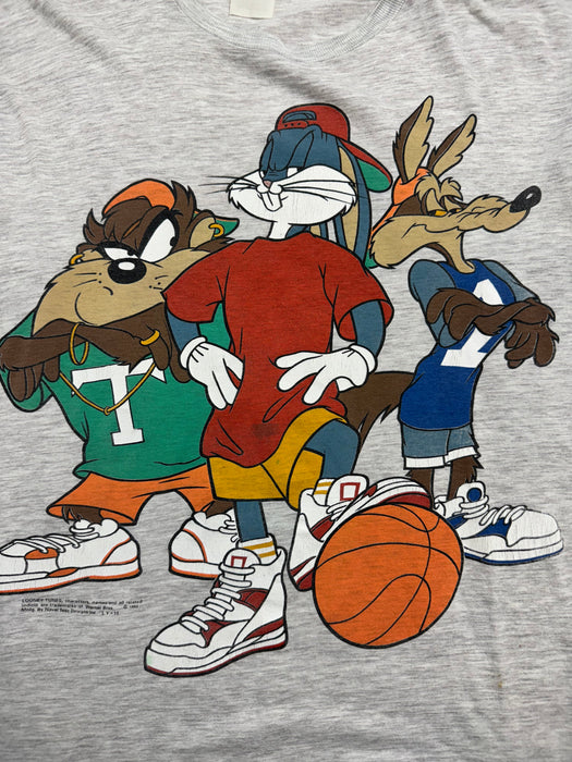 (M) Vintage '93 Looney Tunes Basketball Tee Grey | Vitnage Clothing Store Canada