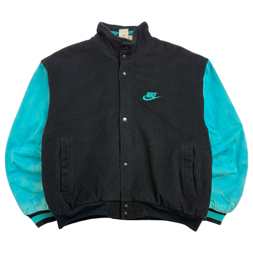 Vintage 90s Nike Force Varsity Jacket Black/Teal | Vintage Clothing Store Canada