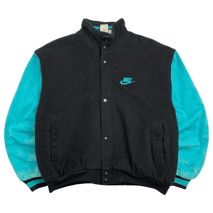 Vintage 90s Nike Force Varsity Jacket Black/Teal | Vitnage Clothing Store Canada