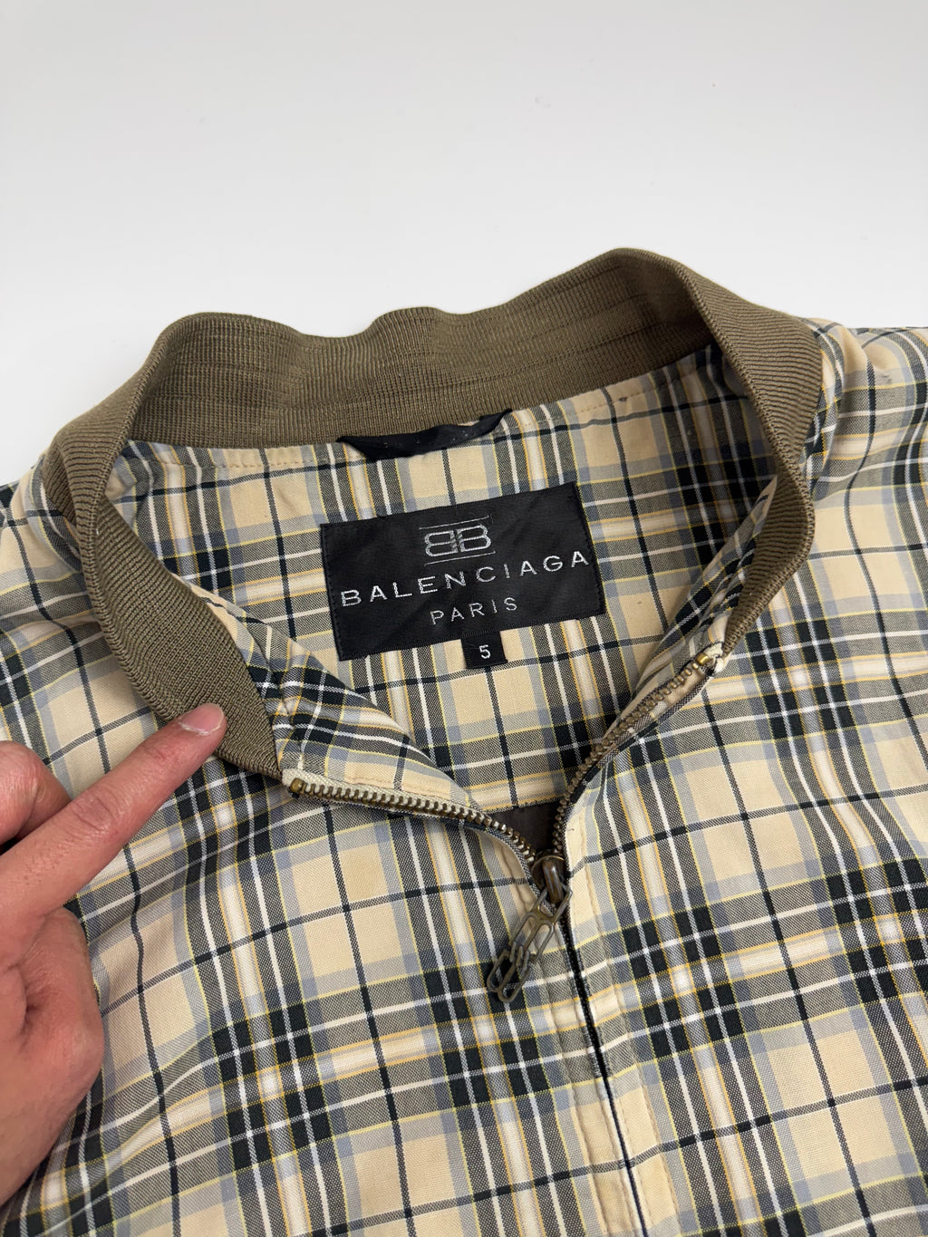 Vintage Balenciaga Paris Plaid Harrington Jacket Beige