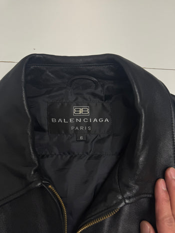 Vintage Balenciaga Paris Cinch Harrington Leather Jacket Black