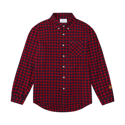 OVO Plaid Pom Pom Flannel Shirt Red/Black | Vintage Clothing Store Canada