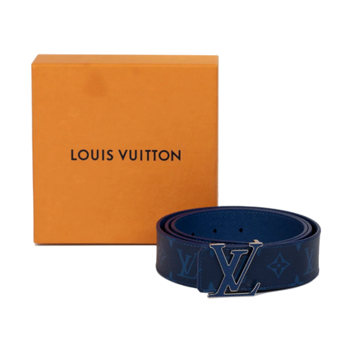 Louis Vuitton LV Initials Leather Monogram Belt Blue | Vintage Clothing Store Canada