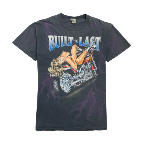 (M) Vintage 90s Built To Last Motorcycle Tee Faded Black | Vintage Clothing Store Canada