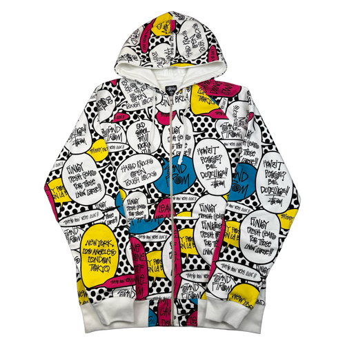 Vintage Stussy Comic Bubble AOP Zip Up Sweater White | Vintage Clothing Store Canada