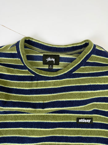 Stussy Striped Polar Fleece Sweatshirt Blue/Green (USED)