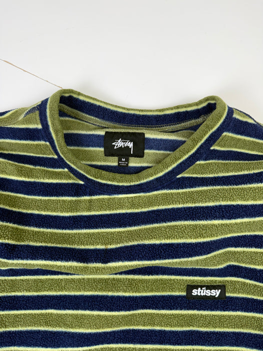 Stussy Striped Polar Fleece Sweatshirt Blue/Green (USED) | Vitnage Clothing Store Canada