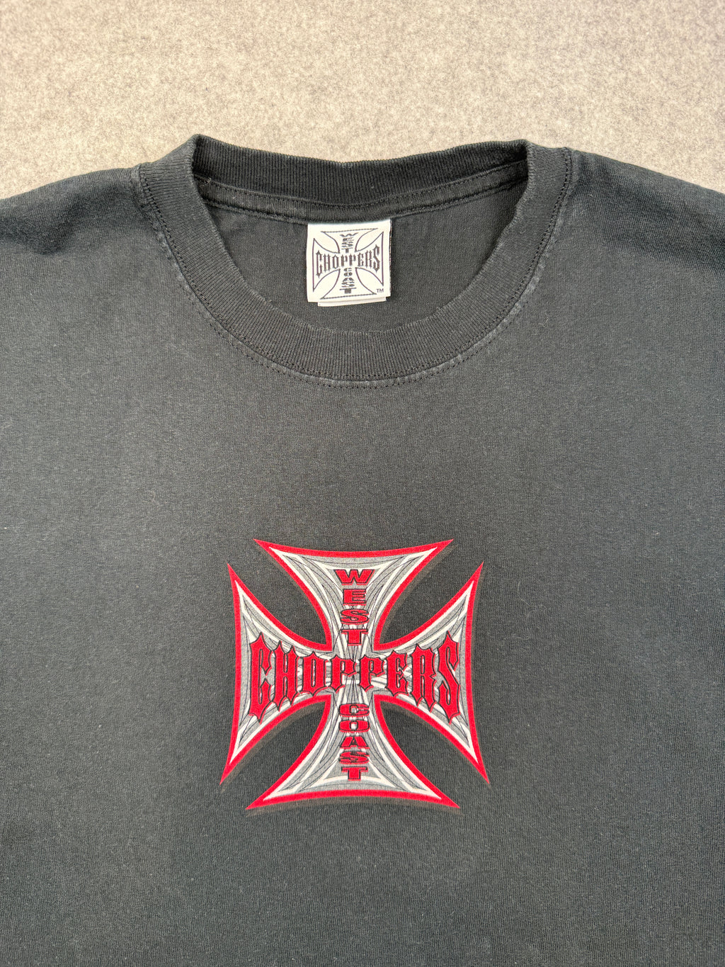 Vintage West Coast Choppers Pinstripe Cross Logo Tee Black/Red