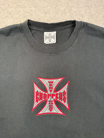 Vintage West Coast Choppers Pinstripe Cross Logo Tee Black/Red