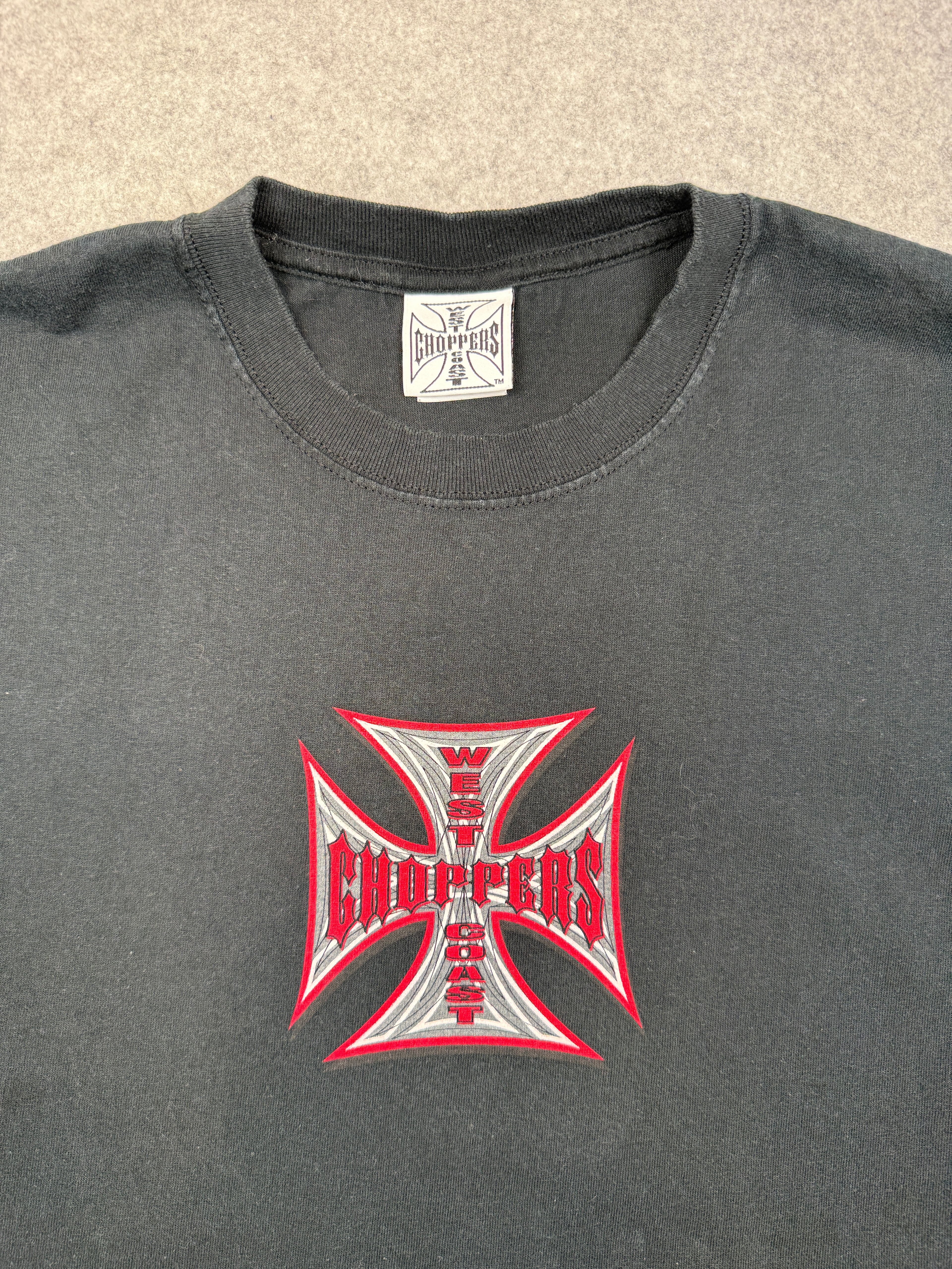 Vintage West Coast Choppers Pinstripe Cross Logo Tee Black/Red
