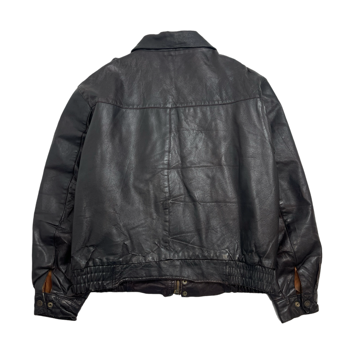 (L) Vintage New Order Zip-Up Leather Jacket Black | Vitnage Clothing Store Canada