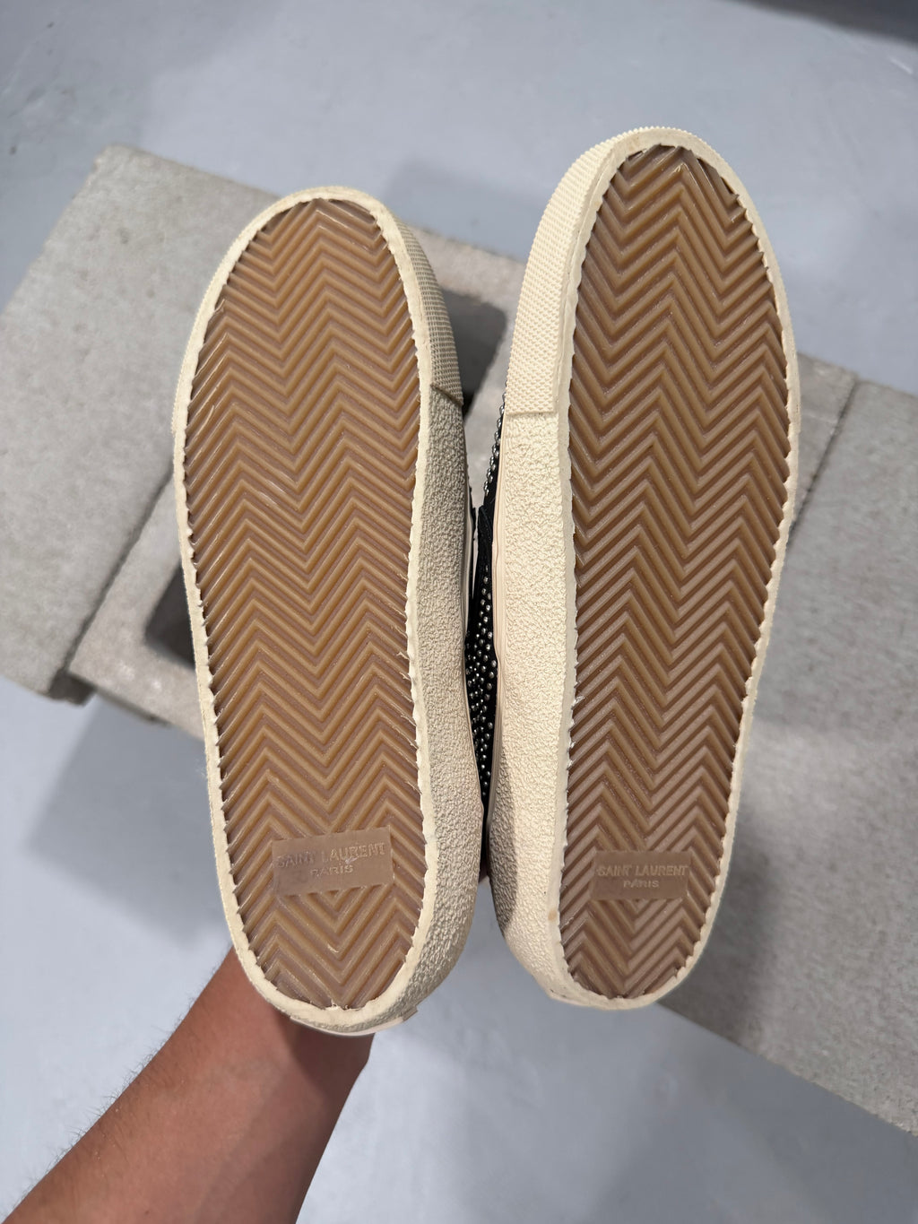 Saint Laurent Paris Micro Studded Leather Slip On Sneakers Black