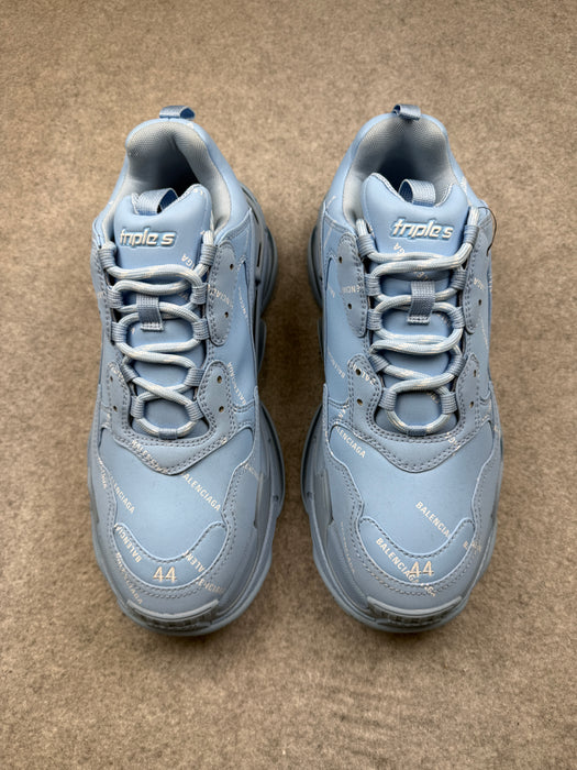 Balenciaga Triple S Logo Print Foam And Mesh Sneakers Light Blue (USED) | Vitnage Clothing Store Canada