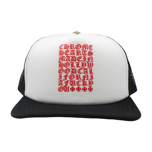 Chrome Hearts Eyechart Trucker Hat Black/White | Vintage Clothing Store Canada