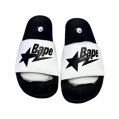 A Bathing Ape Bape Sta Slides Black/White | Vintage Clothing Store Canada