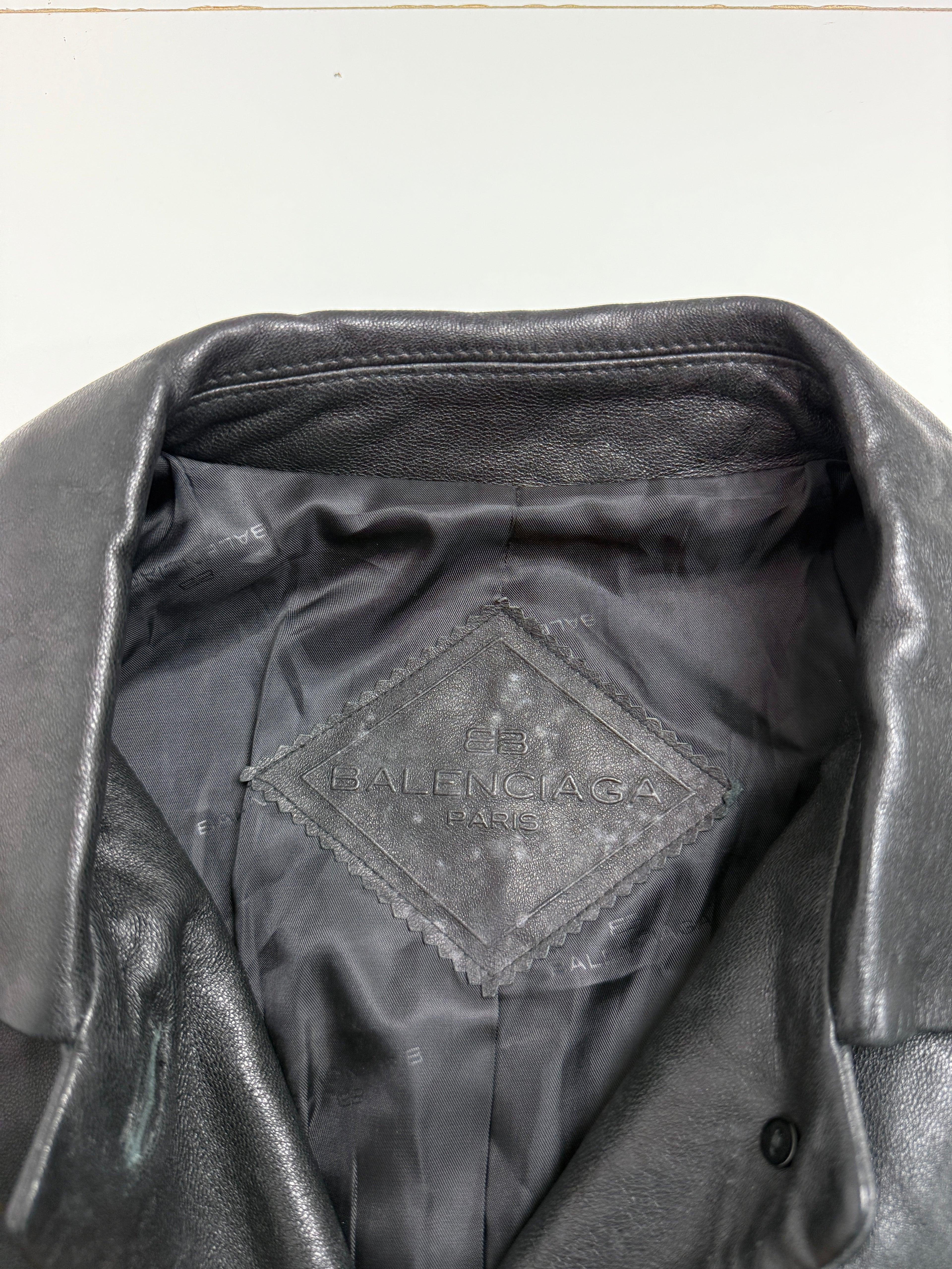 Vintage Balenciaga Paris Leather Trench Coat Black