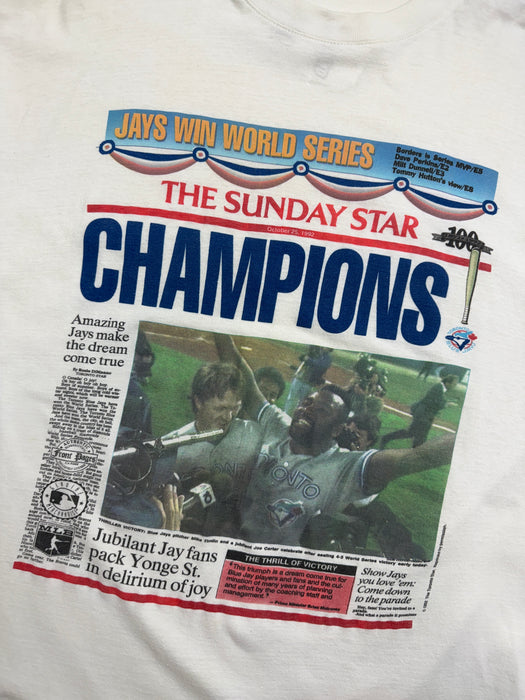Vintage 1992 Toronto Blue Jays The Sunday Star Newspaper Tee White | Vitnage Clothing Store Canada