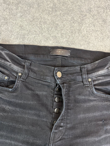 AMIRI Embroidered Paint Drip Core Logo Distressed Skinny Jeans Black (USED)