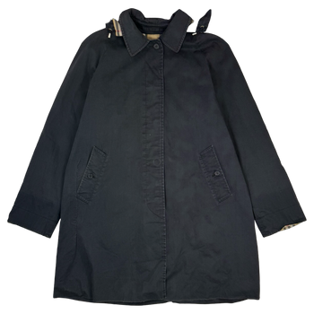 Vintage Burberry Check Lining Hooded Coat Black