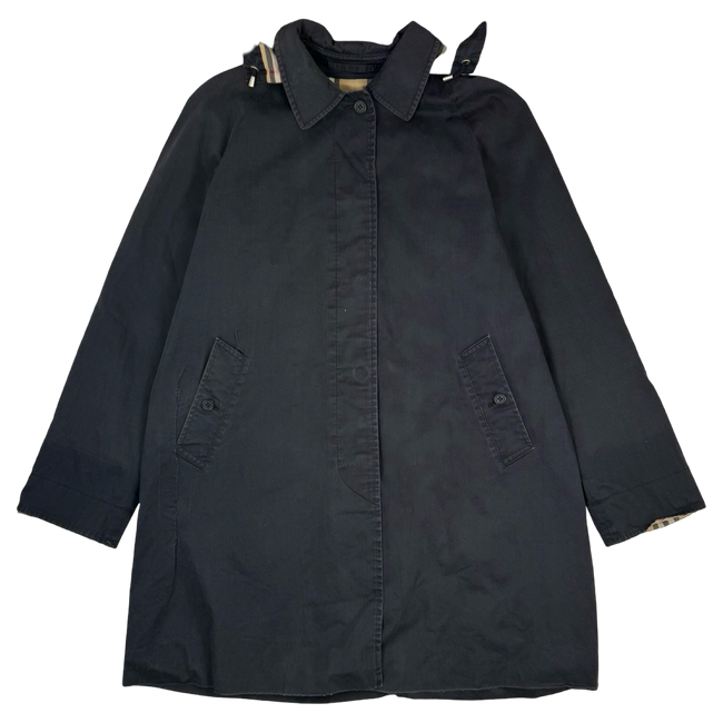 Vintage Burberry Check Lining Hooded Coat Black