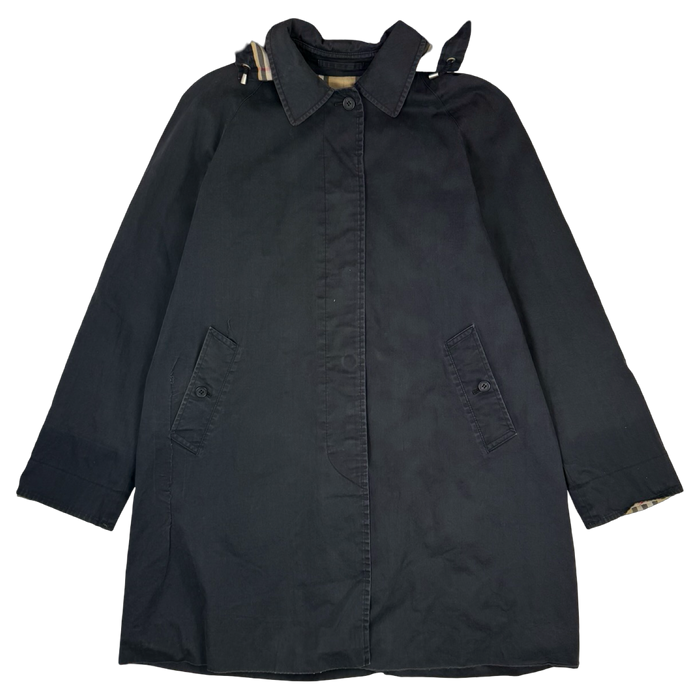 Vintage Burberry Check Lining Hooded Coat Black | Vitnage Clothing Store Canada
