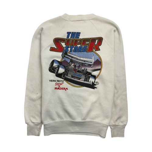 (XS) Vintage 80s Billy Vukovich Racing Sweatshirt White | Vintage Clothing Store Canada