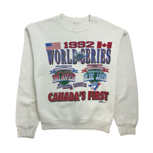 (S) Vintage '92 Toronto Blue Jays Canadas First Sweatshirt White | Vintage Clothing Store Canada