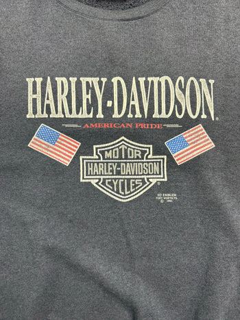 (M) Vintage '91 3D Emblem Harley Davidson Sweatshirt Dark Grey