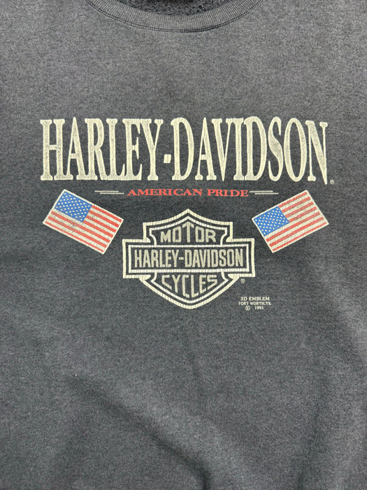 (M) Vintage '91 3D Emblem Harley Davidson Sweatshirt Dark Grey | Vitnage Clothing Store Canada