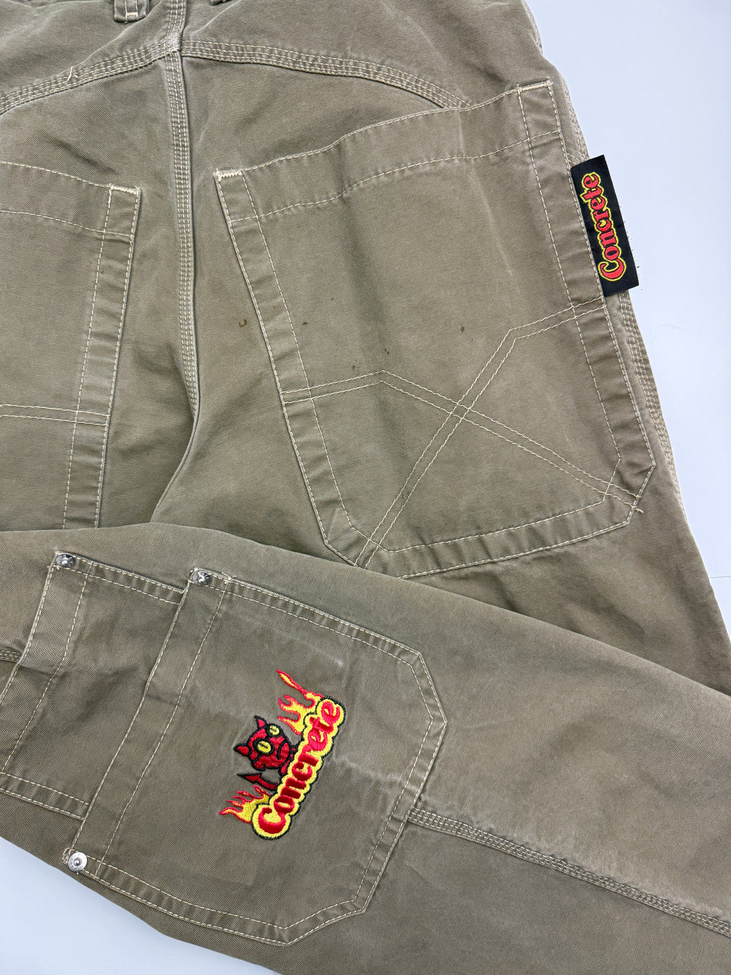 Concrete Side Pocket Embroidered Pants Olive