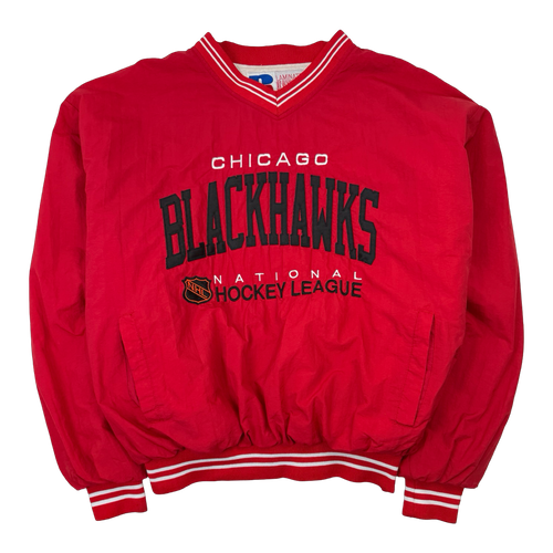 Vintage Chicago Blackhawks Pullover Windbreaker Jacket Red | Vintage Clothing Store Canada