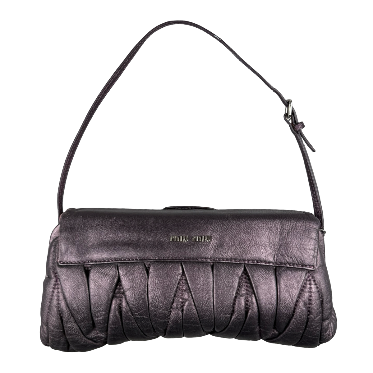 Miu Miu Vitello Lux Matelasse Flap Pochette Purple